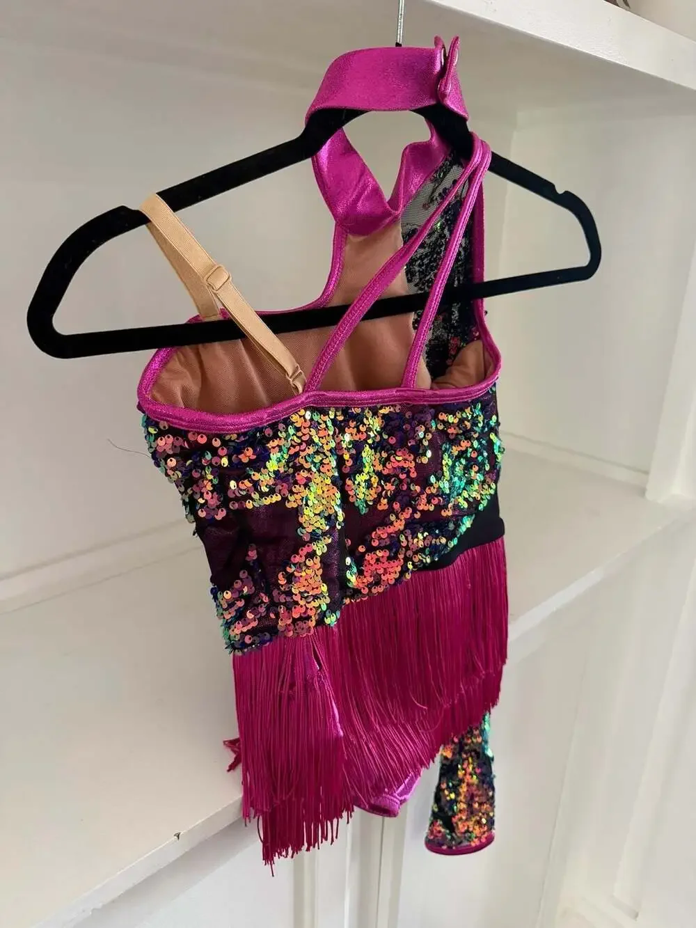 Revolution Dancewear Asymmetrical Girl’s Sequin with Fringe Dance Costume